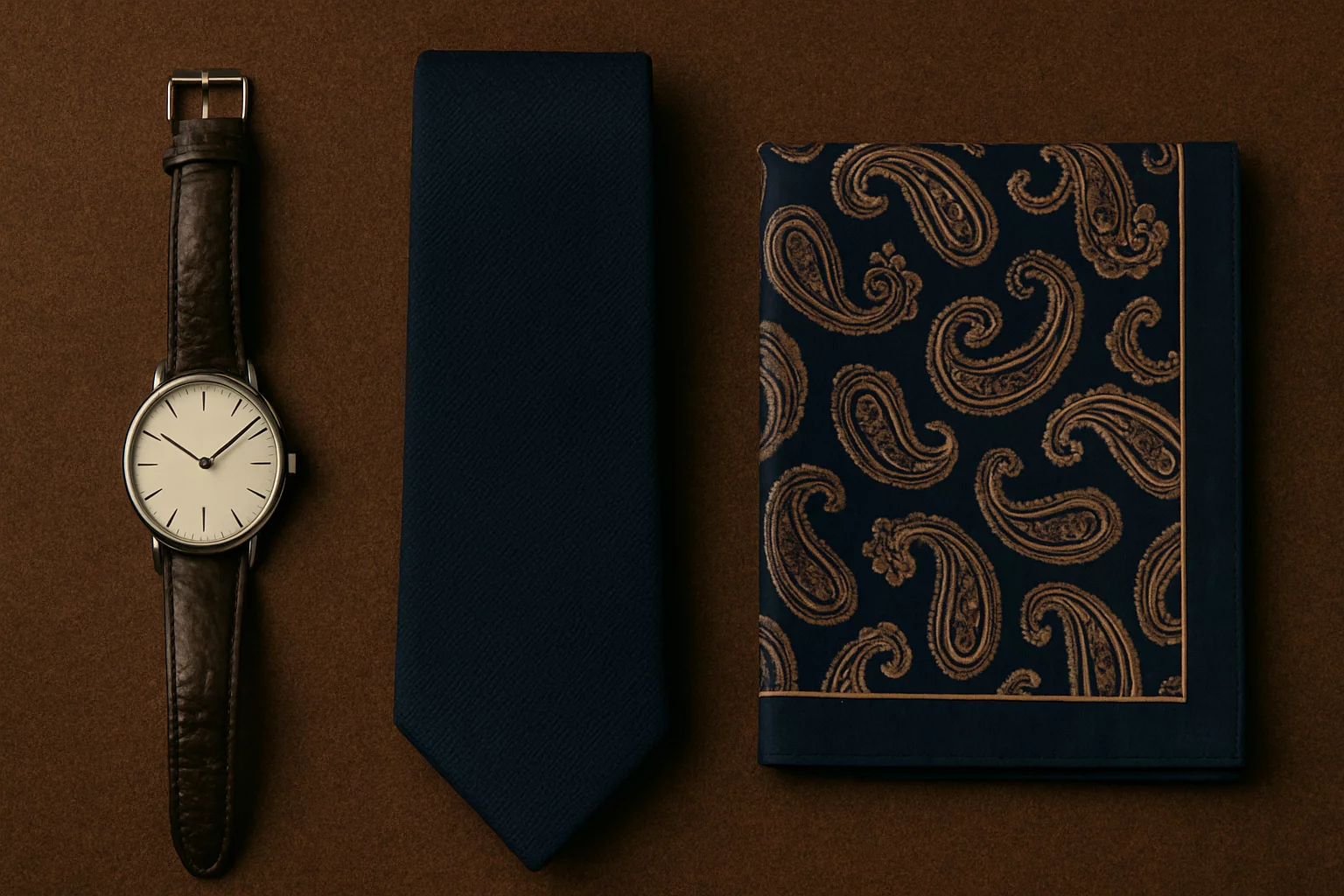 Flat Lay Watch Tie Pocket Square